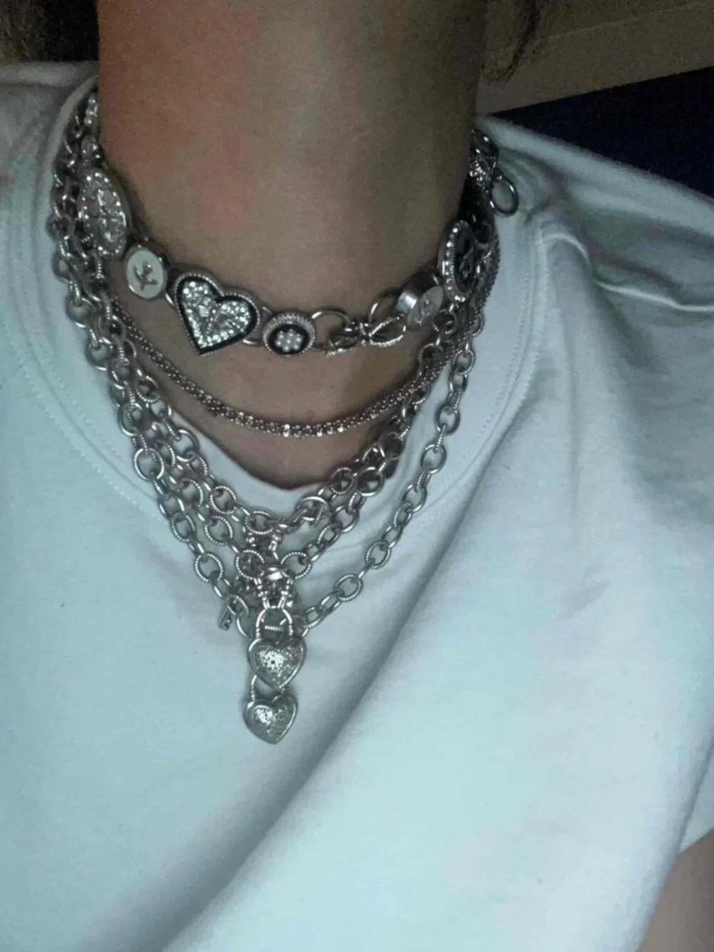Grungy Vintage Y2K Bottle Cap Choker Necklace, Gothic Punk Jewelry, Heart & Bow
